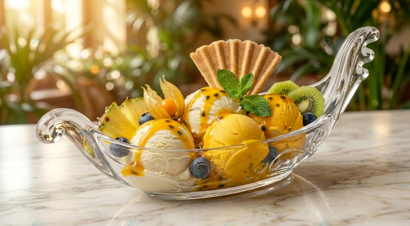 ADRIAGEL® Gondola Venezia Eisglas kristallklar mit opulenter Eiscreme-Kreation – Handgefertigtes Premium-Dessertglas aus Italien