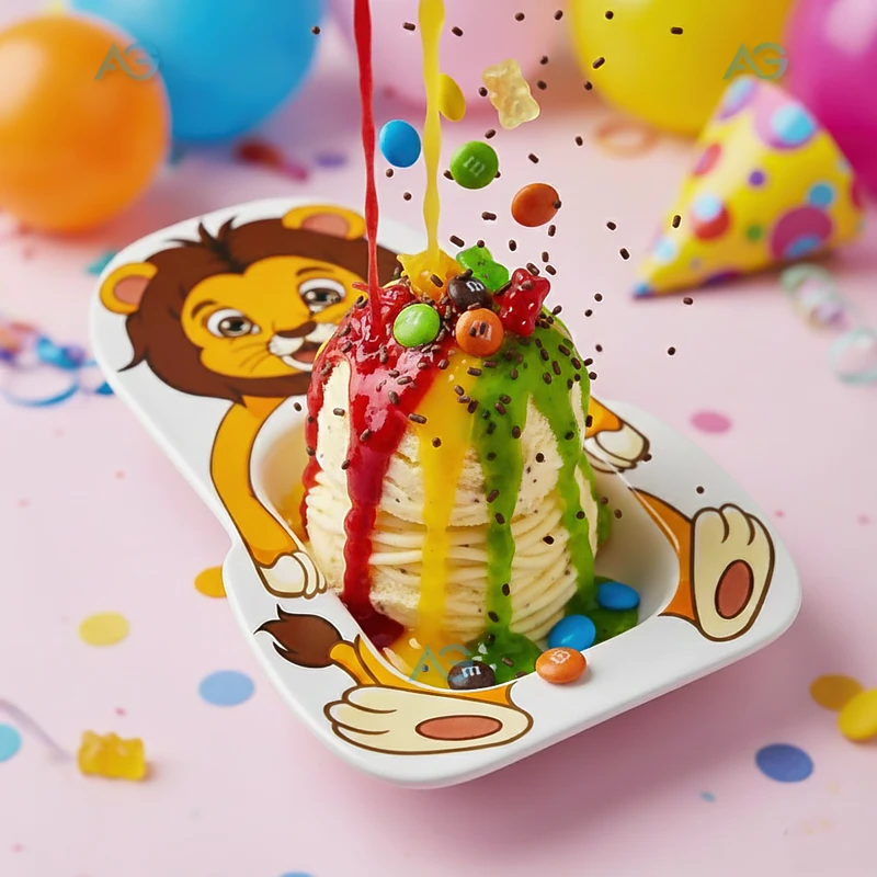ADRIAGEL® Kinder-Eisbecher mit lustigem Löwen-Tiermotiv – Handgefertigte Dessertschalen für Kindergeburtstage und Eiscafés